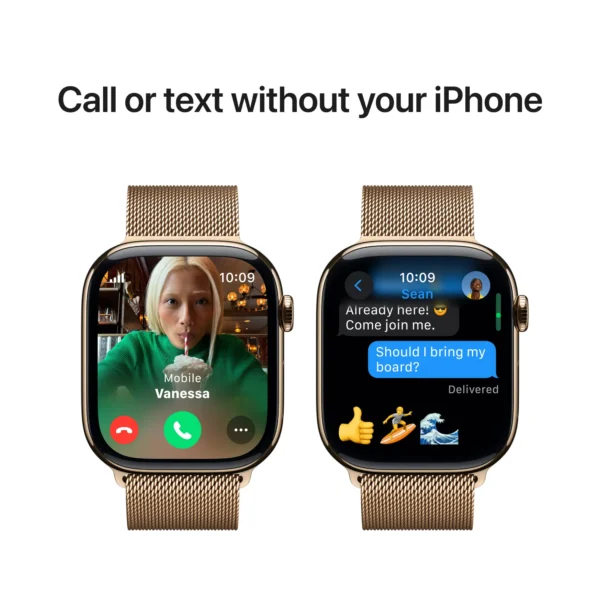 Apple Watch Series 10 (GPS+Cellular) 46mm Titanium Case with Gold Milanese Loop - Image 3