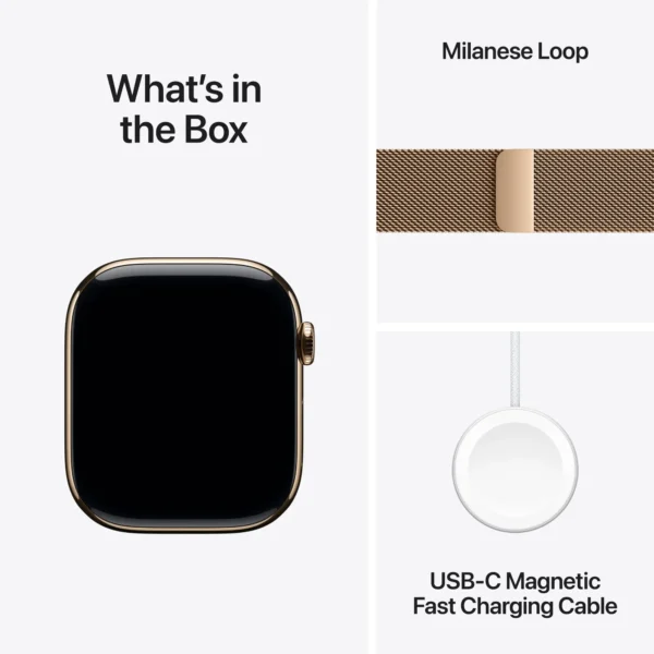 Apple Watch Series 10 (GPS+Cellular) 46mm Titanium Case with Gold Milanese Loop - Image 5