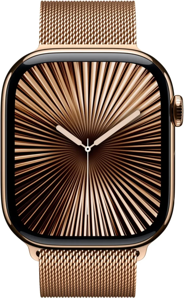 Apple Watch Series 10 (GPS+Cellular) 46mm Titanium Case with Gold Milanese Loop - Image 8